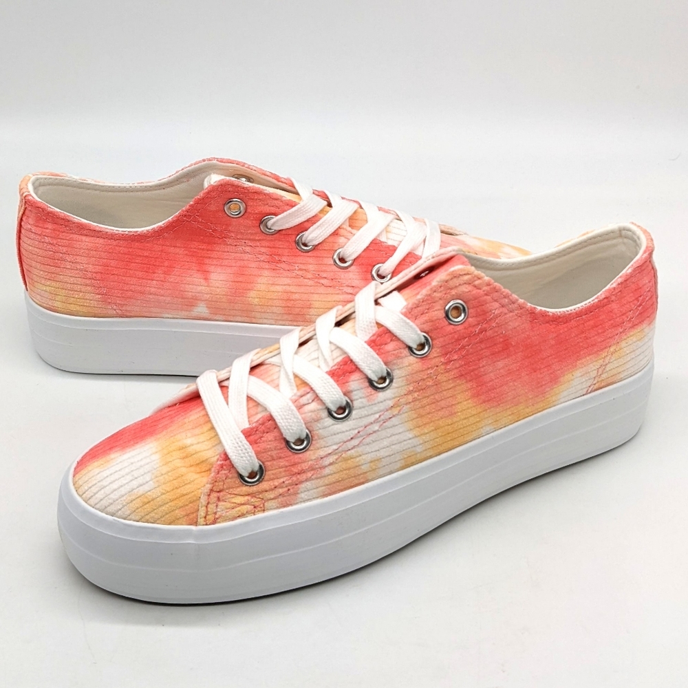 Restricted Velma Corduroy Tie Dye Platform Sneakers White Pink Orange Size 8